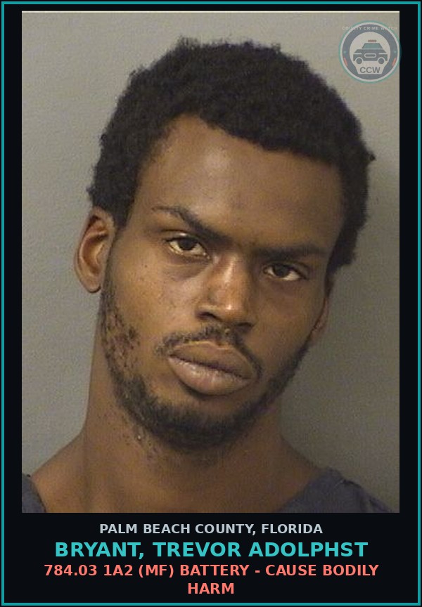 Booking mugshot of BRYANT, TREVOR ADOLPHST in Palm Beach County