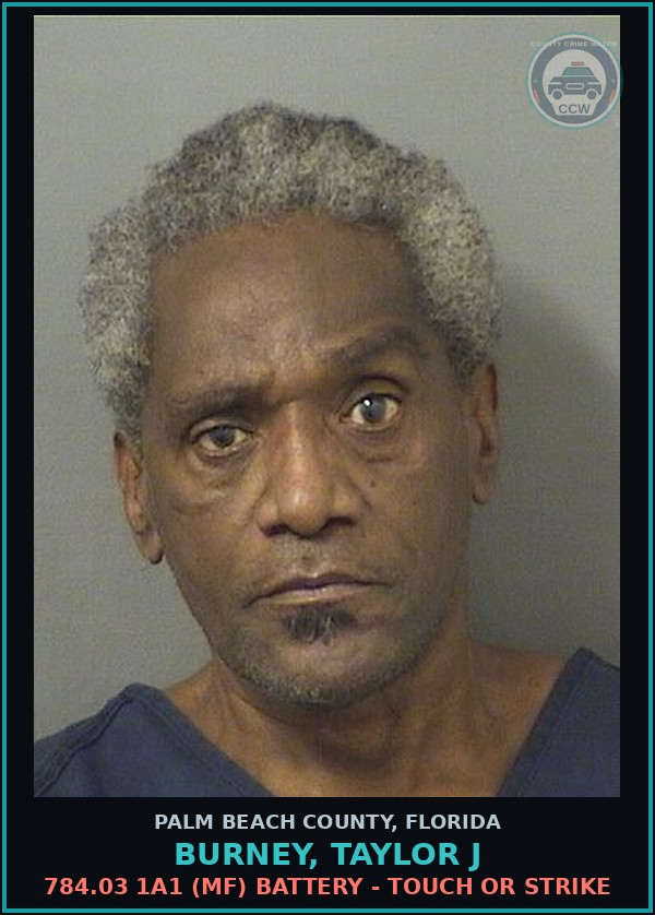 Booking mugshot of BURNEY, TAYLOR J in Palm Beach County