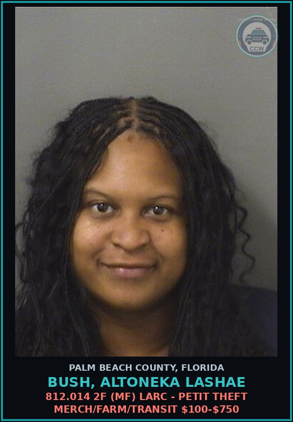 Booking mugshot of BUSH, ALTONEKA LASHAE in Palm Beach County