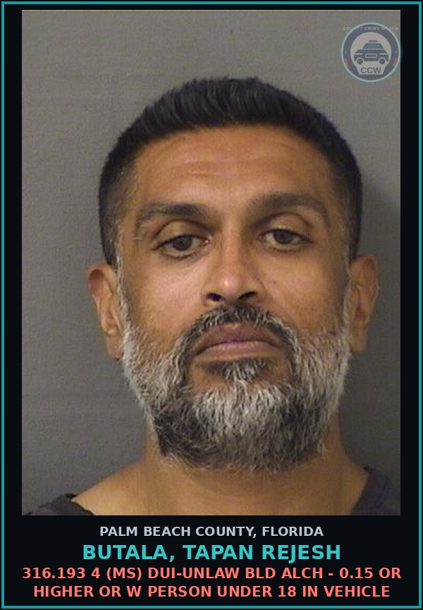Booking mugshot of BUTALA, TAPAN REJESH in Palm Beach County