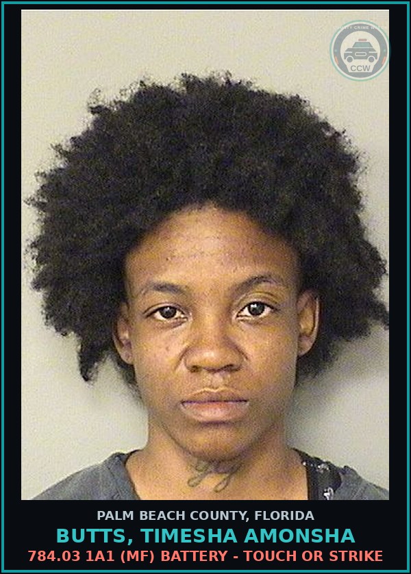 Booking mugshot of BUTTS, TIMESHA AMONSHA in Palm Beach County