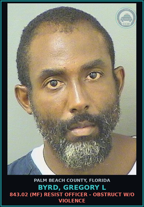 Booking mugshot of BYRD, GREGORY L in Palm Beach County