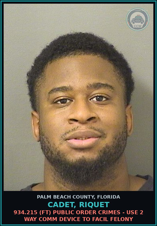 Booking mugshot of CADET, RIQUET in Palm Beach County