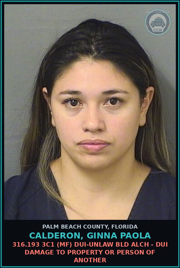 Booking mugshot of CALDERON, GINNA PAOLA in Palm Beach County