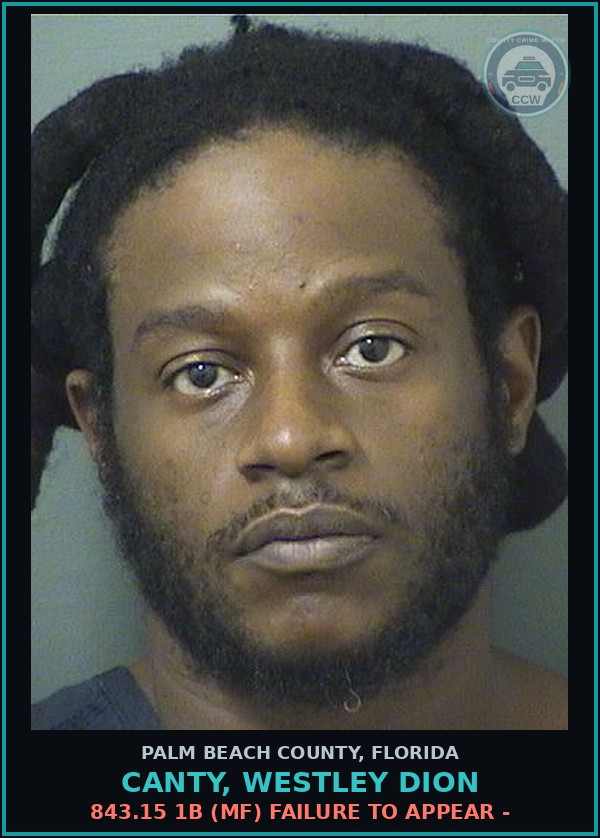 Booking mugshot of CANTY, WESTLEY DION in Palm Beach County