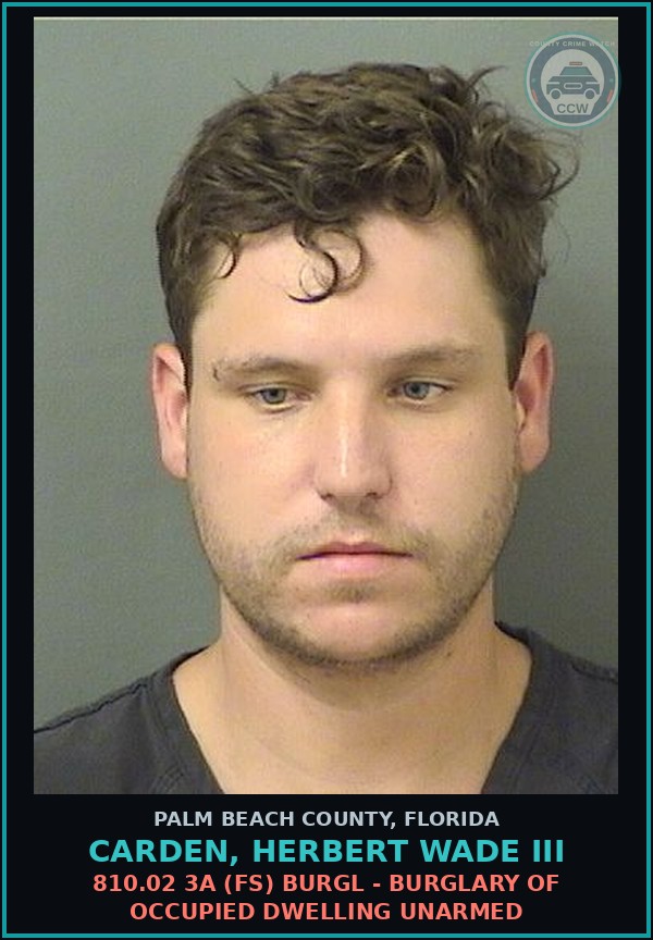 Booking mugshot of CARDEN, HERBERT WADE III in Palm Beach County