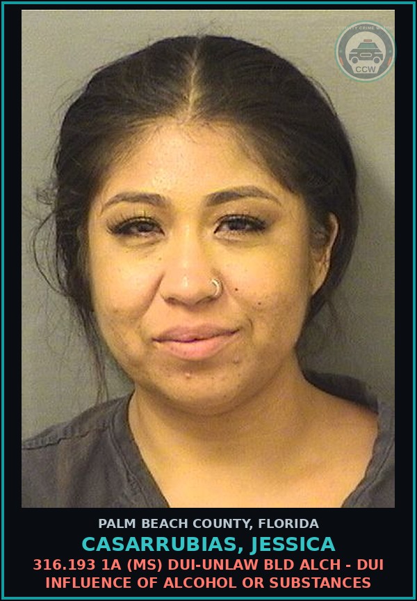 Booking mugshot of CASARRUBIAS, JESSICA in Palm Beach County