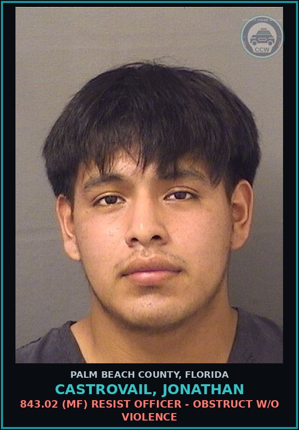 Booking mugshot of CASTROVAIL, JONATHAN in Palm Beach County