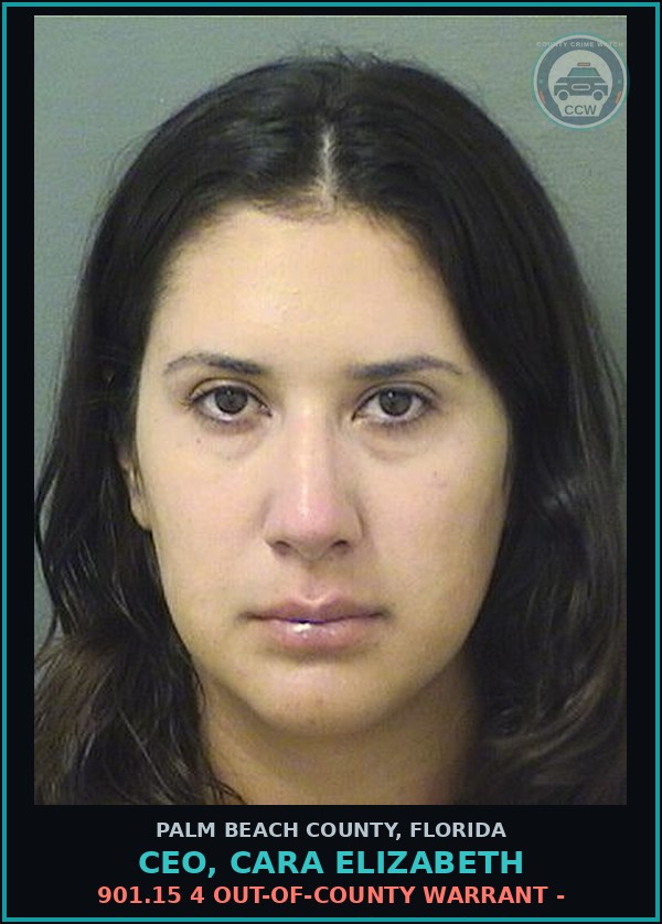 Booking mugshot of CEO, CARA ELIZABETH in Palm Beach County