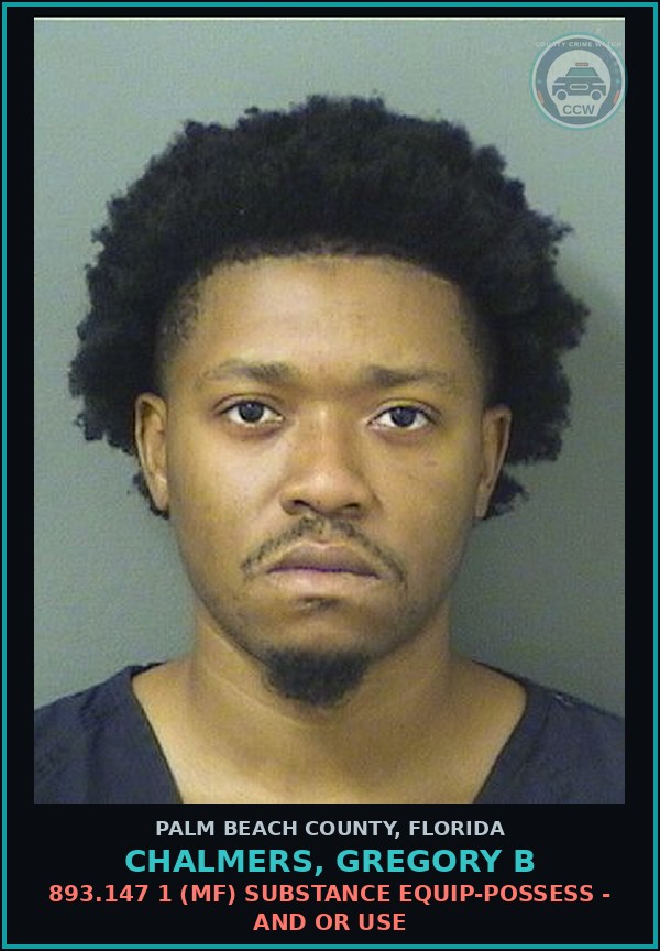 Booking mugshot of CHALMERS, GREGORY B in Palm Beach County