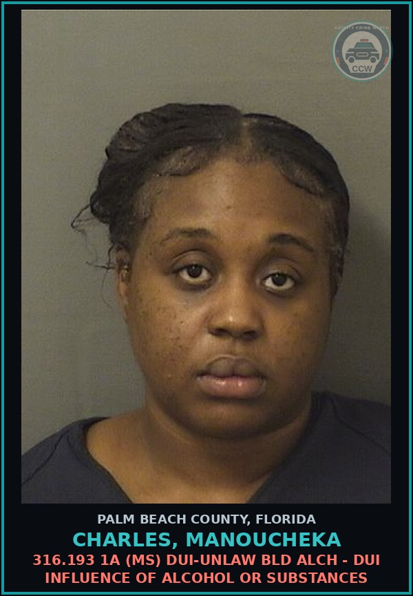 Booking mugshot of CHARLES, MANOUCHEKA in Palm Beach County