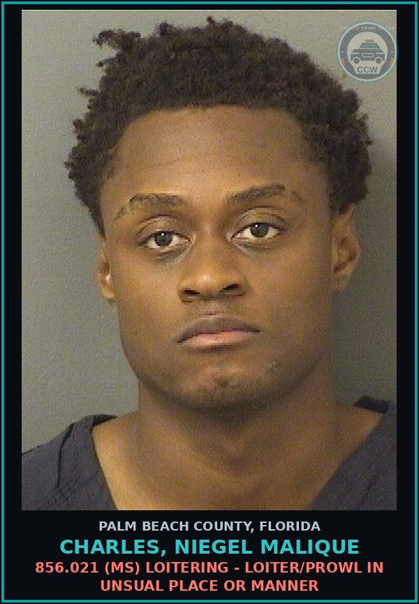 Booking mugshot of CHARLES, NIEGEL MALIQUE in Palm Beach County
