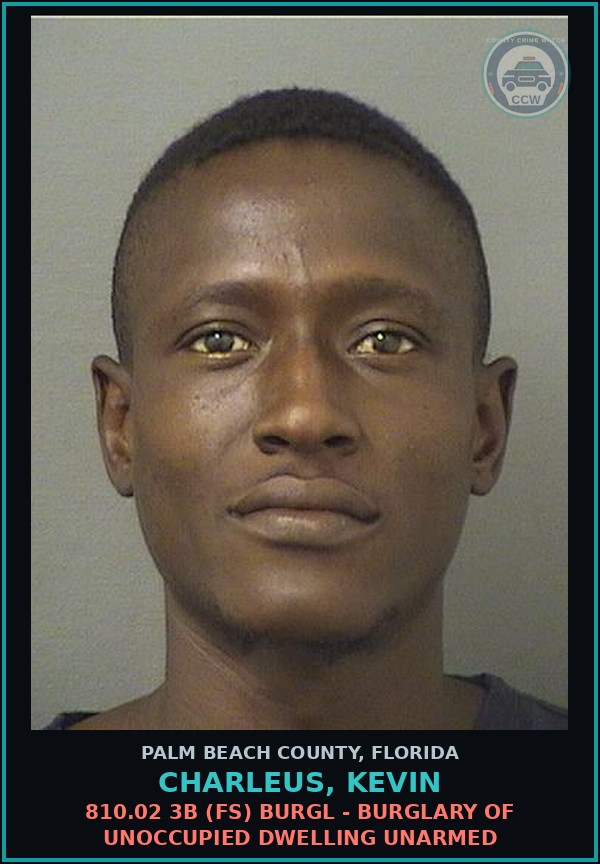 Booking mugshot of CHARLEUS, KEVIN in Palm Beach County