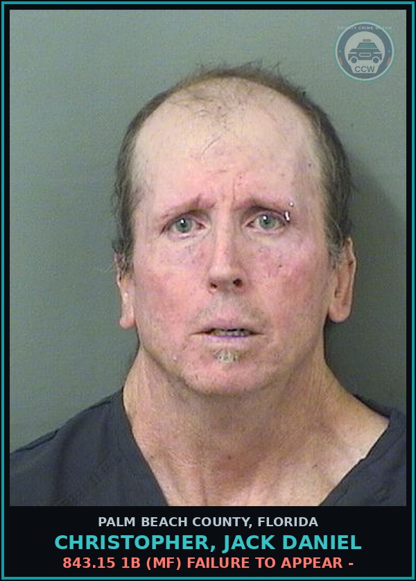 Booking mugshot of CHRISTOPHER, JACK DANIEL in Palm Beach County