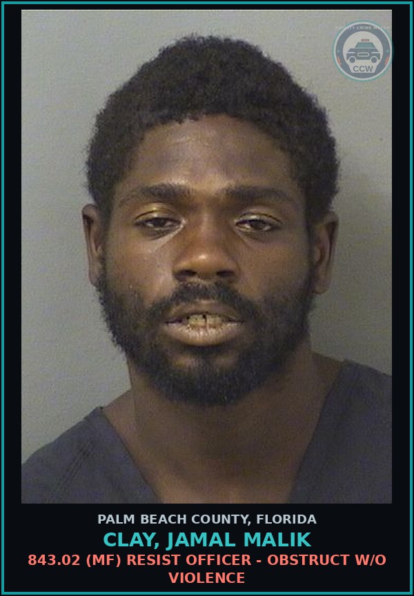 Booking mugshot of CLAY, JAMAL MALIK in Palm Beach County