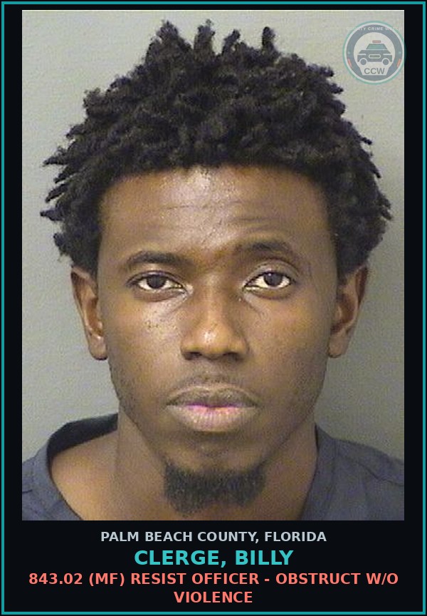 Booking mugshot of CLERGE, BILLY in Palm Beach County