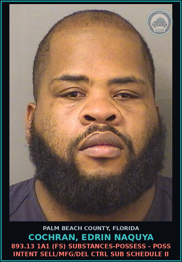 Booking mugshot of COCHRAN, EDRIN NAQUYA in Palm Beach County
