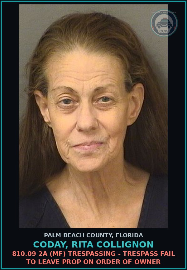 Booking mugshot of CODAY, RITA COLLIGNON in Palm Beach County