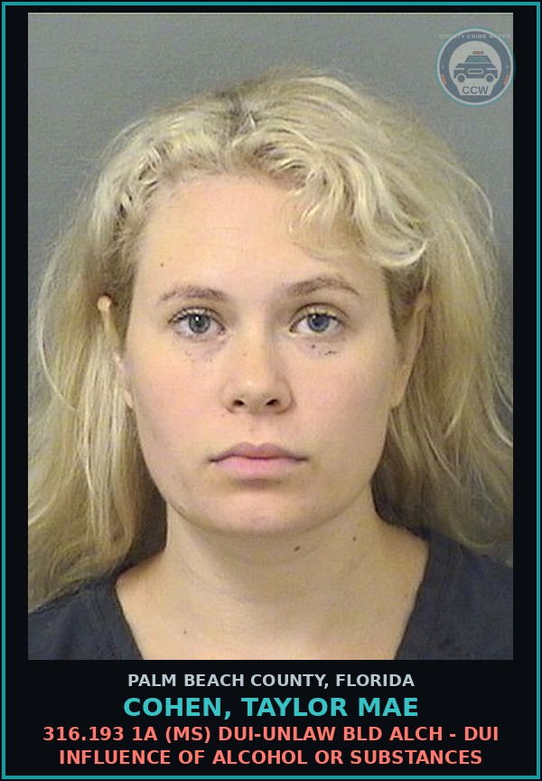 Booking mugshot of COHEN, TAYLOR MAE in Palm Beach County