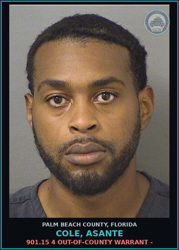 Booking mugshot of COLE, ASANTE in Palm Beach County