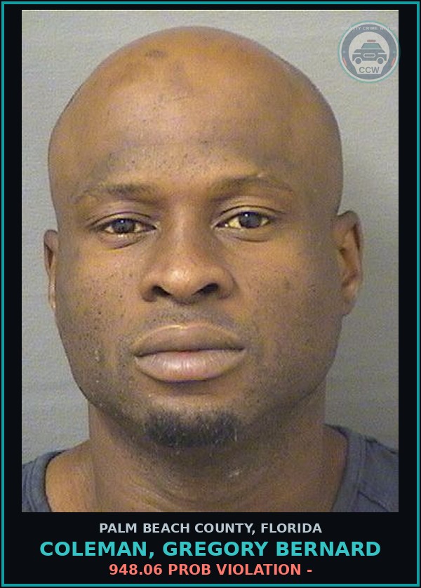 Booking mugshot of COLEMAN, GREGORY BERNARD in Palm Beach County