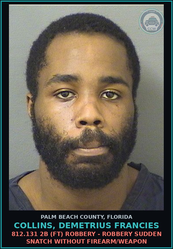 Booking mugshot of COLLINS, DEMETRIUS FRANCIES in Palm Beach County
