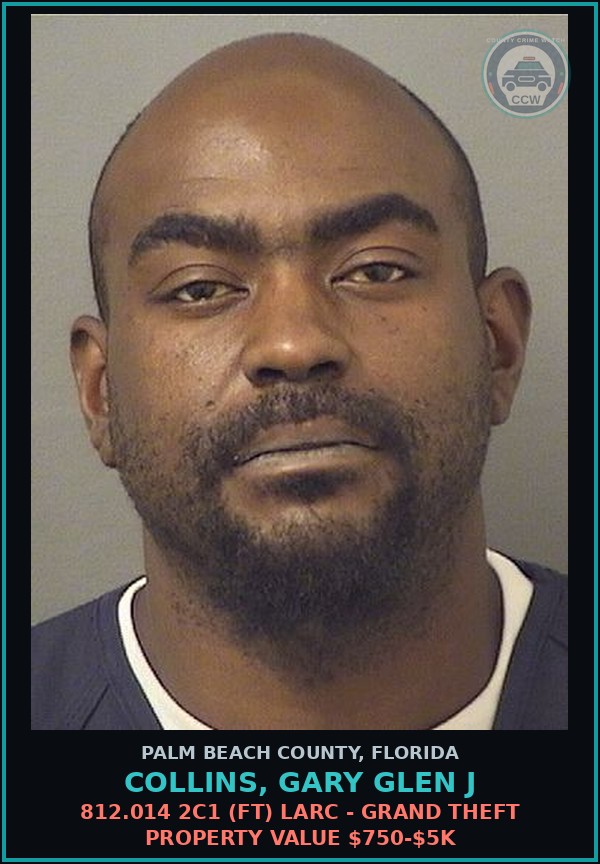 Booking mugshot of COLLINS, GARY GLEN J in Palm Beach County