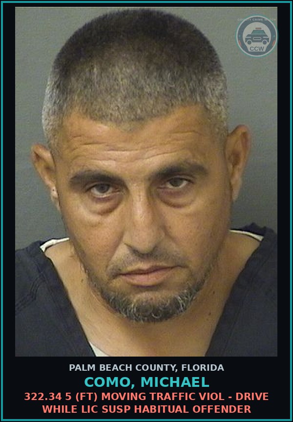 Booking mugshot of COMO, MICHAEL in Palm Beach County