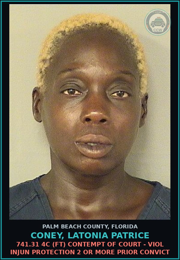 Booking mugshot of CONEY, LATONIA PATRICE in Palm Beach County