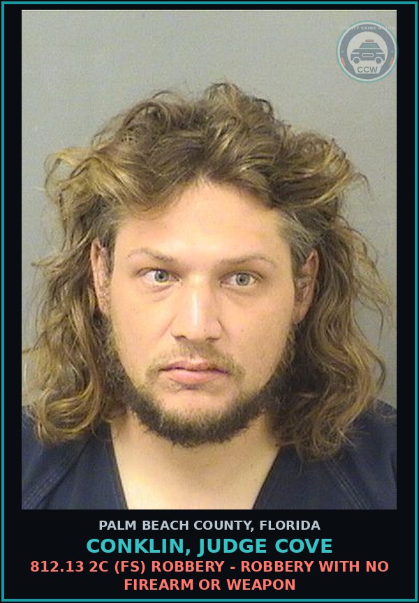 Booking mugshot of CONKLIN, JUDGE COVE in Palm Beach County