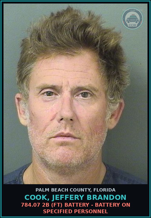 Booking mugshot of COOK, JEFFERY BRANDON in Palm Beach County