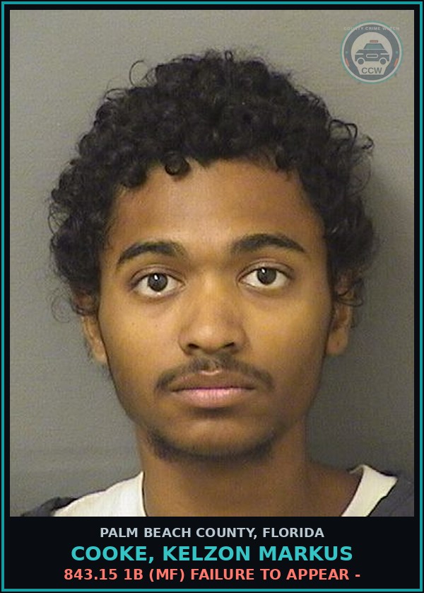 Booking mugshot of COOKE, KELZON MARKUS in Palm Beach County
