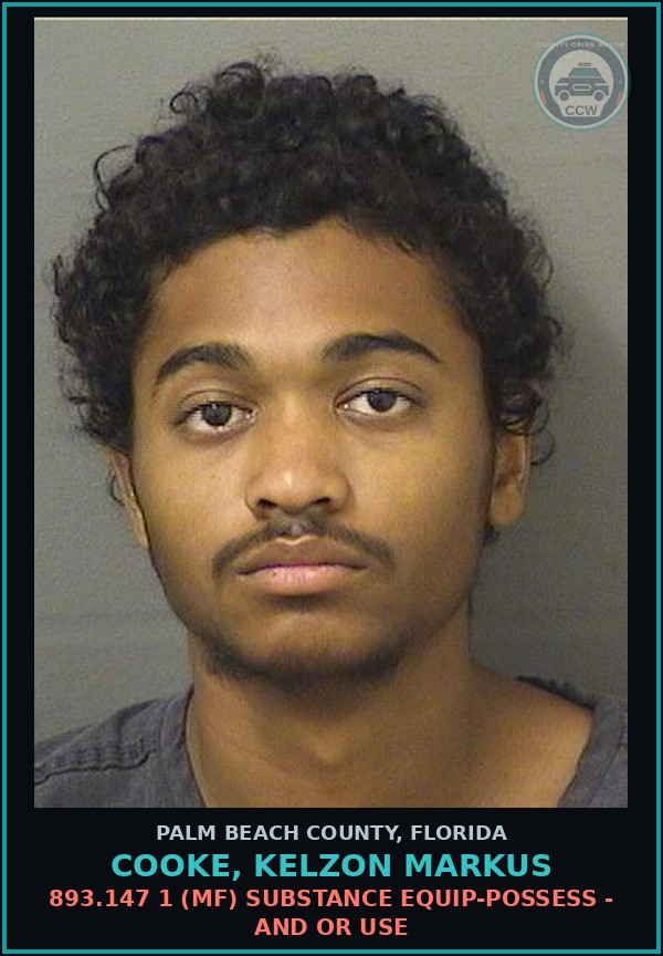 Booking mugshot of COOKE, KELZON MARKUS in Palm Beach County