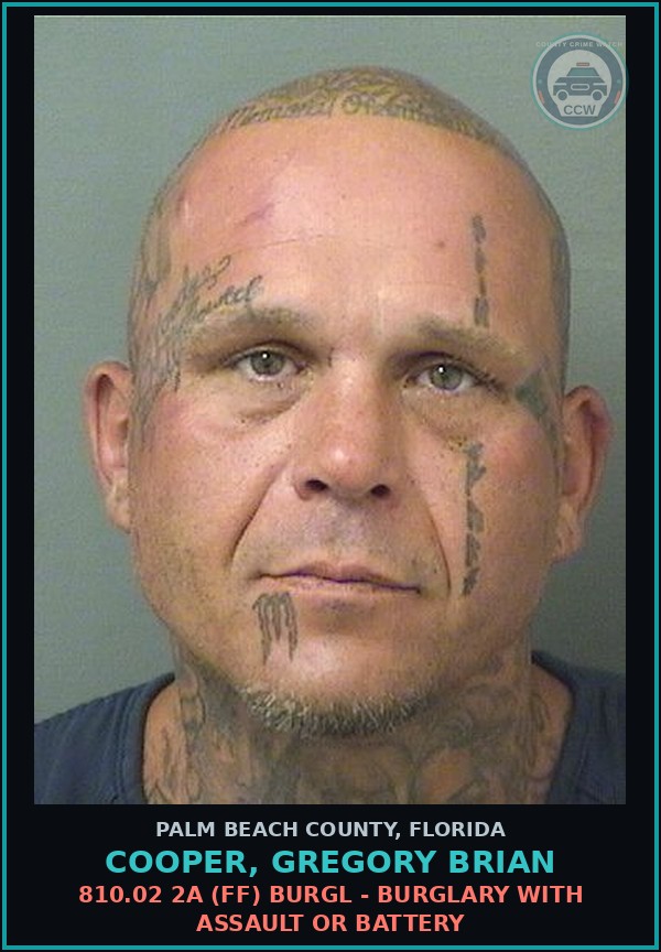 Booking mugshot of COOPER, GREGORY BRIAN in Palm Beach County
