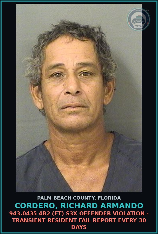 Booking mugshot of CORDERO, RICHARD ARMANDO in Palm Beach County
