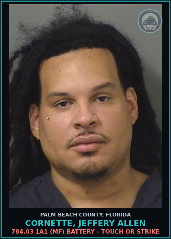 Booking mugshot of CORNETTE, JEFFERY ALLEN in Palm Beach County