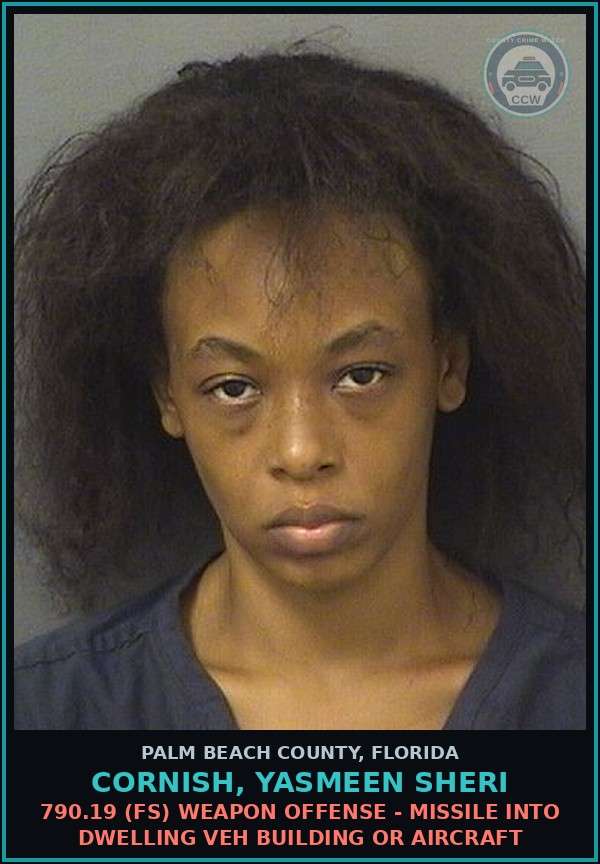 Booking mugshot of CORNISH, YASMEEN SHERI in Palm Beach County