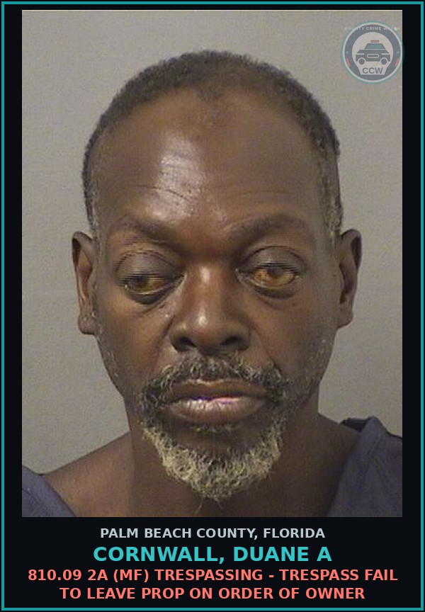 Booking mugshot of CORNWALL, DUANE A in Palm Beach County
