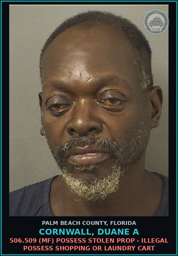Booking mugshot of CORNWALL, DUANE A in Palm Beach County