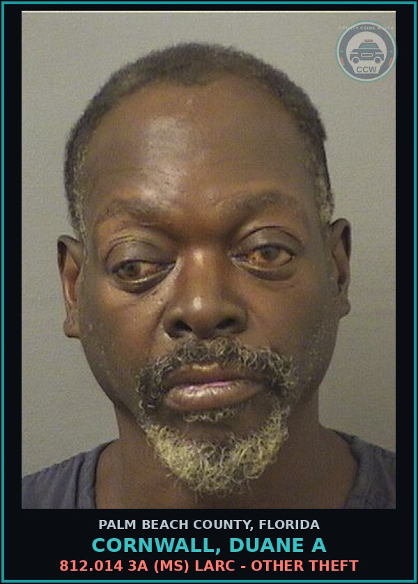 Booking mugshot of CORNWALL, DUANE A in Palm Beach County