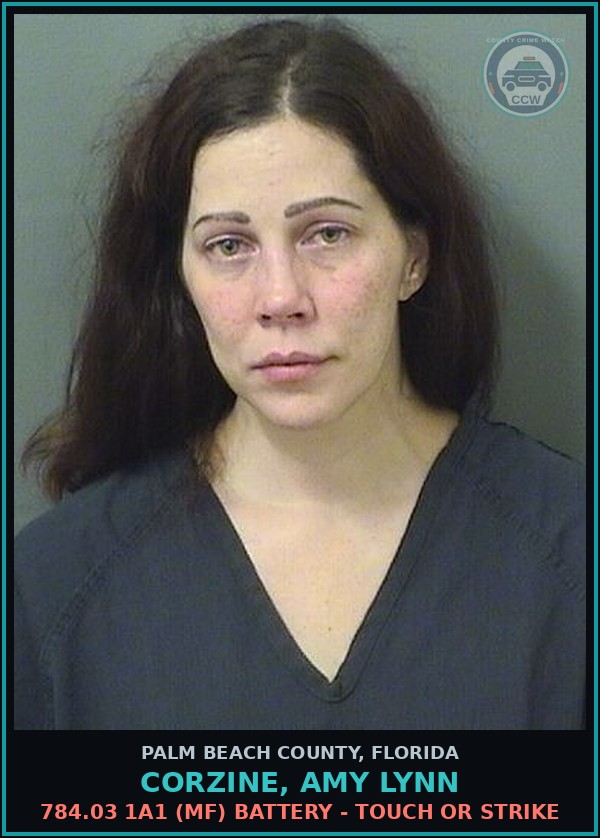 Booking mugshot of CORZINE, AMY LYNN in Palm Beach County