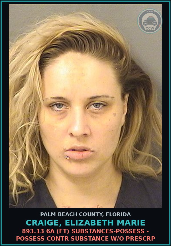 Booking mugshot of CRAIGE, ELIZABETH MARIE in Palm Beach County