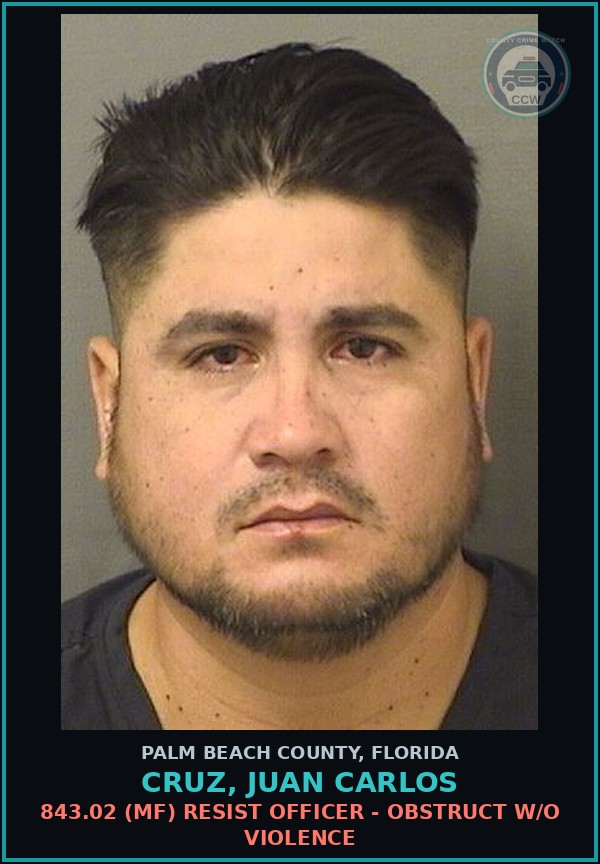 Booking mugshot of CRUZ, JUAN CARLOS in Palm Beach County