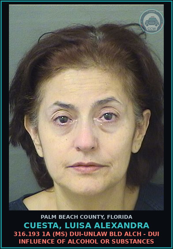 Booking mugshot of CUESTA, LUISA ALEXANDRA in Palm Beach County