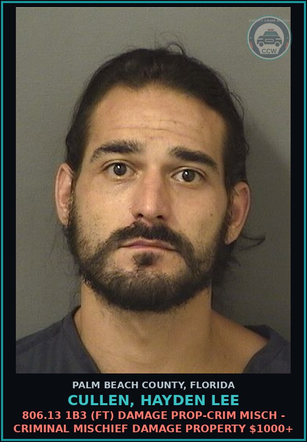 Booking mugshot of CULLEN, HAYDEN LEE in Palm Beach County