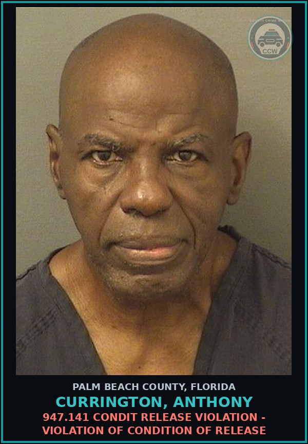 Booking mugshot of CURRINGTON, ANTHONY in Palm Beach County