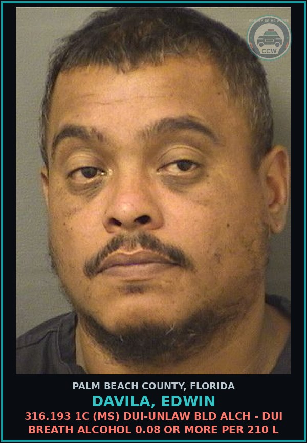 Booking mugshot of DAVILA, EDWIN in Palm Beach County