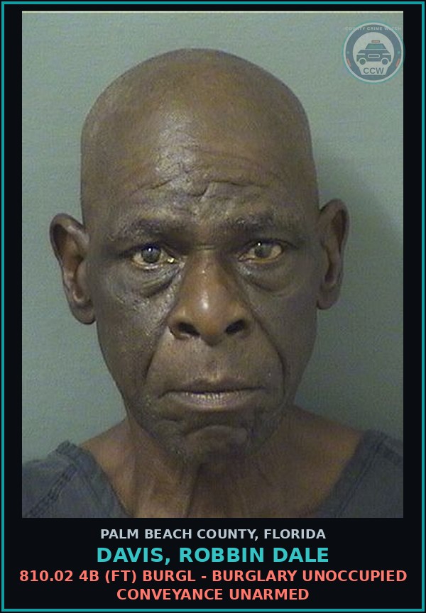 Booking mugshot of DAVIS, ROBBIN DALE in Palm Beach County