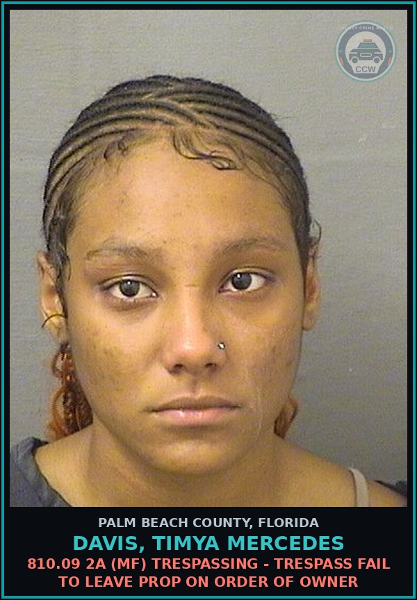 Booking mugshot of DAVIS, TIMYA MERCEDES in Palm Beach County