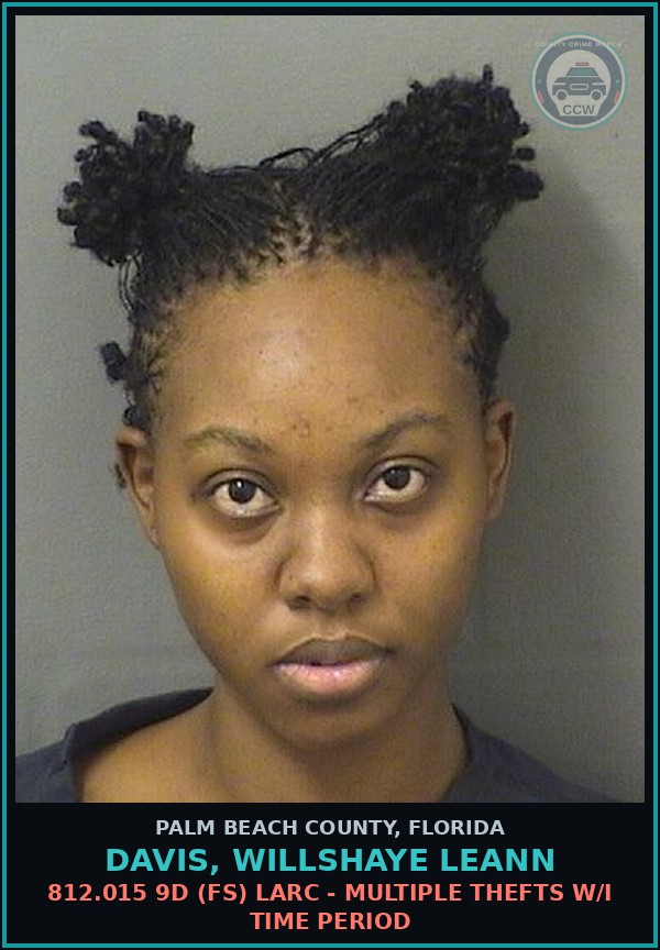 Booking mugshot of DAVIS, WILLSHAYE LEANN in Palm Beach County